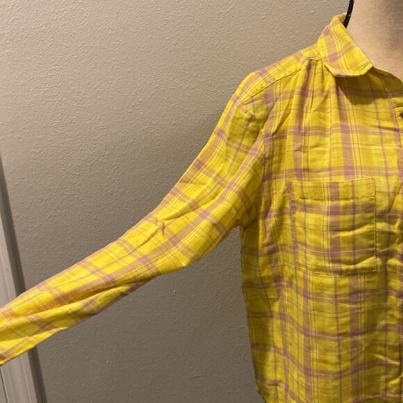 NWOT Anthropologie x Seen Worn Kept Plaid Buttondown Top Shirt in Yellow Size 6 - Picture 10 of 16